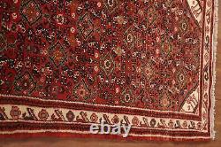 Tapis de couloir vintage en laine rouge Hamedan traditionnel fait main 3x16.