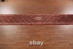 Tapis de couloir vintage en laine rouge Hamedan traditionnel fait main 3x16.