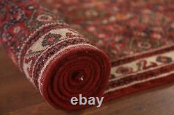 Tapis de couloir vintage en laine rouge Hamedan traditionnel fait main 3x16.