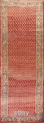 Tapis de coureur Botemir rouge / ivoire à motif paisley vintage 3'x10' tissé à la main traditionnel