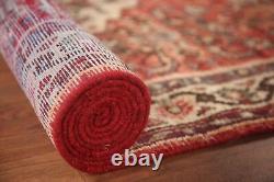 Tapis de coureur Hamedan géométrique rouge / ivoire vintage 3'5 x 9'9 en laine fait main