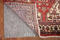 Tapis de coureur Hamedan géométrique rouge / ivoire vintage 3'5 x 9'9 en laine fait main