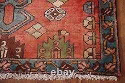 Tapis de coureur Hamedan rouge géométrique vintage 4x9 en tapisserie tribale traditionnelle faite à la main