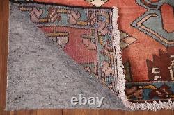 Tapis de coureur Hamedan rouge géométrique vintage 4x9 en tapisserie tribale traditionnelle faite à la main