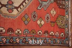 Tapis de coureur Hamedan rouge géométrique vintage 4x9 en tapisserie tribale traditionnelle faite à la main