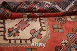 Tapis de coureur Hamedan rouge géométrique vintage 4x9 en tapisserie tribale traditionnelle faite à la main