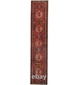 Tapis de coureur oriental géométrique tribal rouge vintage 3X13 pour ferme 2'7X12'9