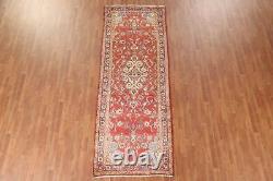 Tapis de coureur traditionnel Sarouk rouge floral vintage 3'x10' en laine nouée à la main