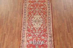 Tapis de coureur traditionnel Sarouk rouge floral vintage 3'x10' en laine nouée à la main