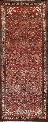 Tapis de coureur traditionnel rouge vintage Hamedan 3'x10' en laine nouée à la main