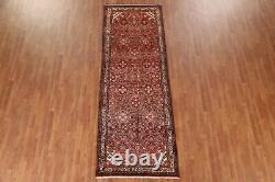 Tapis de coureur traditionnel rouge vintage Hamedan 3'x10' en laine nouée à la main