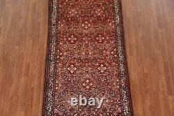 Tapis de coureur traditionnel rouge vintage Hamedan 3'x10' en laine nouée à la main