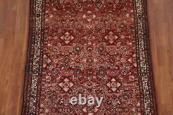 Tapis de coureur traditionnel rouge vintage Hamedan 3'x10' en laine nouée à la main