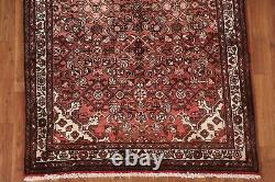 Tapis de coureur traditionnel rouge vintage Hamedan 3'x10' en laine nouée à la main