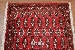 Tapis de zone en laine rouge noué à la main, géométrique oriental vintage traditionnel 2x4