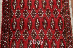 Tapis de zone en laine rouge noué à la main, géométrique oriental vintage traditionnel 2x4