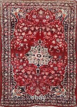 Tapis de zone rouge en laine orientale noué à la main Sirjan floral vintage 4'x6'