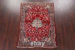 Tapis de zone rouge en laine orientale noué à la main Sirjan floral vintage 4'x6'