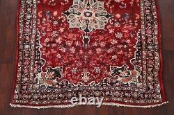 Tapis de zone rouge en laine orientale noué à la main Sirjan floral vintage 4'x6'