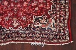 Tapis de zone rouge en laine orientale noué à la main Sirjan floral vintage 4'x6'