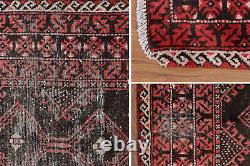 Tapis de zone traditionnel en laine orientale géométrique noué à la main rouge vintage 4x7