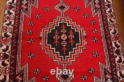 Tapis de zone traditionnel en laine rouge orientale vintage noué à la main de motif géométrique 4x6