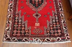 Tapis de zone traditionnel en laine rouge orientale vintage noué à la main de motif géométrique 4x6