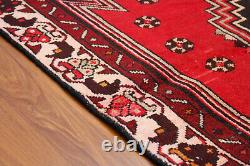 Tapis de zone traditionnel en laine rouge orientale vintage noué à la main de motif géométrique 4x6