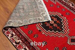 Tapis de zone traditionnel en laine rouge orientale vintage noué à la main de motif géométrique 4x6