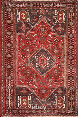 Tapis de zone traditionnel rouge vintage 4x5 en laine fait main