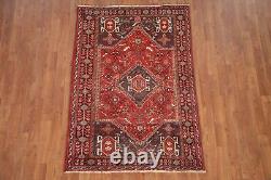 Tapis de zone traditionnel rouge vintage 4x5 en laine fait main