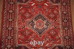 Tapis de zone traditionnel rouge vintage 4x5 en laine fait main