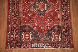 Tapis de zone traditionnel rouge vintage 4x5 en laine fait main