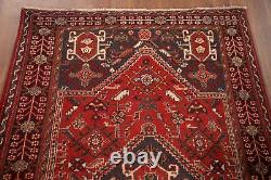 Tapis de zone traditionnel rouge vintage 4x5 en laine fait main