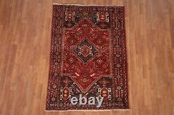 Tapis de zone traditionnel rouge vintage 4x5 en laine fait main