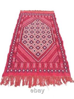 Tapis de zone tunisien Margoum rouge vintage en laine marocaine tissée à la main Rug Berbère Kilim