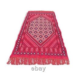 Tapis de zone tunisien Margoum rouge vintage en laine marocaine tissée à la main Rug Berbère Kilim