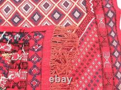 Tapis de zone tunisien Margoum rouge vintage en laine marocaine tissée à la main Rug Berbère Kilim