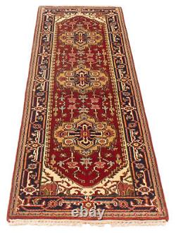 Tapis traditionnel en laine vintage bordé noué à la main 2'7 x 8'0