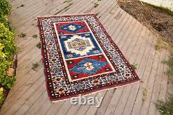 Tapis turc 4x6 Tapis tissé à la main Kars Carpet 127x192cm Tapis en laine naturelle rouge vintage