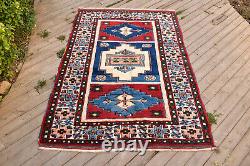 Tapis turc 4x6 Tapis tissé à la main Kars Carpet 127x192cm Tapis en laine naturelle vintage rouge