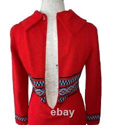 Tricot Picardo Robe Pull Taille Petite Vintage Tricot Rouge Ajusté Col Cowl Midi