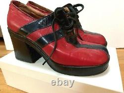True Retro 70s-80's Leather Black & Red Women’s Disco 3 Platform Shoes Italie