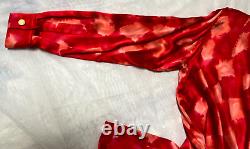 Tunique longue en soie vintage Escada avec imprimé brossé rouge orangé pêche - Taille 38 (10-12)