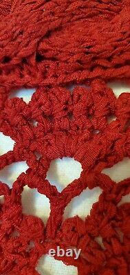 VTG Cape en crochet rouge avec découpes, franges, style Lagenlook, superposition gypsy bohémien, taille small
