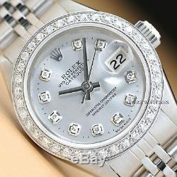 Véritable Mesdames Rolex Datejust Diamant Blanc Or Montre En Acier Inoxydable