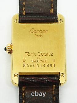 Véritable Vintage Ladies Cartier Tank Watch 18k Solid Gold Case Leather Strap