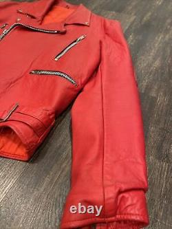 Véritable cuir vintage unisexe veste de moto en cuir rouge cerise pour femmes taille 46