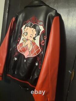 Veste En Cuir Betty Boop Vintage Par Marque Excelled Noir/rouge Taille XL