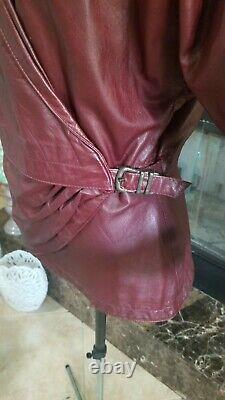 Veste En Cuir Vintage Pour Femmes Us L 10 12 Manches Longues Rouge Bourguignonne